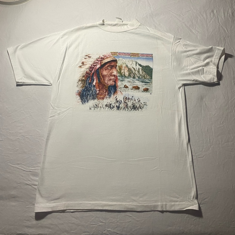 Vintage 90s made in USA Native American single stitch white t shirt